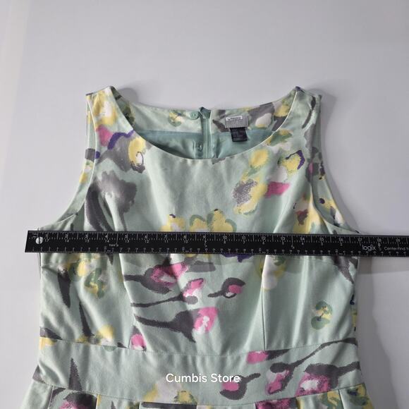 H&M Dress Womens 12 Green Floral Fit & Flare Pleated Lined Sleeveless Back Zip - Picture 10 of 11